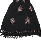 Womens Black Cotton Blend Strapless Midi Dress Butterfly Embroidered Tassel