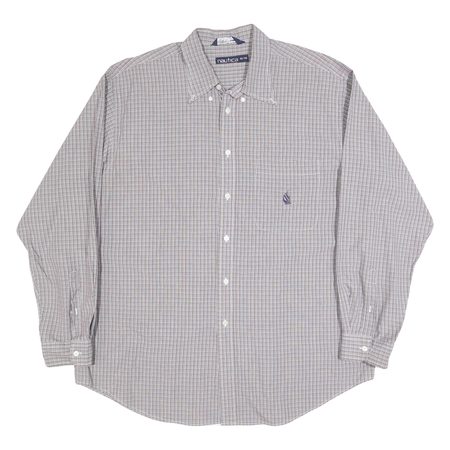 NAUTICA Mens Grey & Red Check Cotton Shirt XL Button-Down Collar Casual