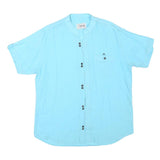 EFES Mens Blue Linen Blend Grandad Collar Shirt M Relaxed Summer Beachwear