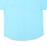 EFES Mens Blue Linen Blend Grandad Collar Shirt M Relaxed Summer Beachwear