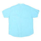 EFES Mens Blue Linen Blend Grandad Collar Shirt M Relaxed Summer Beachwear