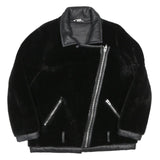 Womens Black Faux Fur Biker Jacket UK 10 Polyester Zip Plain Stylish Warm