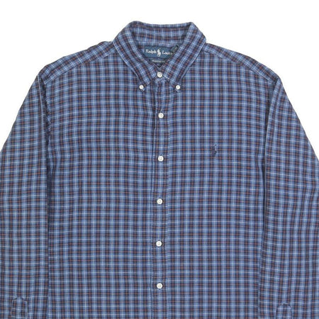 RALPH LAUREN Mens Blue Check Cotton Shirt L Classic Fit Long Sleeve Button Down