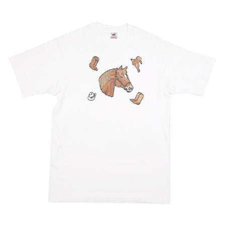 FRUIT OF THE LOOM Womens White Horse Graphic T-Shirt L Short Sleeve Crew Neck