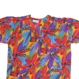 BIG COMPANY Womens Orange & Purple Printed Short Sleeve Button Neck Top XL