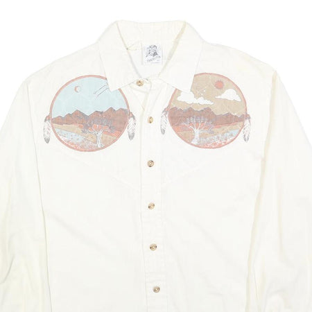 KENNINGTON Mens White Western Shirt L Decorative Native American Print
