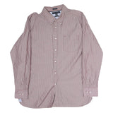 TOMMY HILFIGER Mens Red & White Stripe Button-Down Shirt XL Classic Cotton