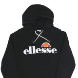 ELLESSE Womens Black Hoodie UK 10 Cotton Blend Pullover Hooded Sweatshirt