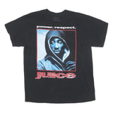 2PAC Mens Black Graphic T-Shirt L Short Sleeve Crew Neck Power Respect Juice