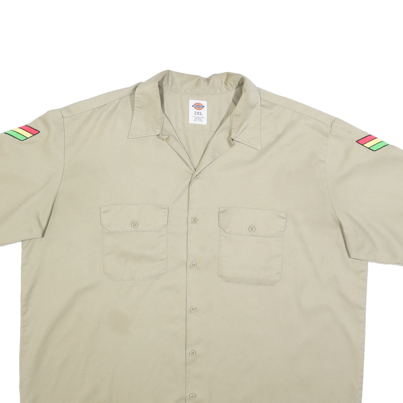 CARHARTT Mens Beige Work Shirt Relaxed Fit 2XL Cotton Short Sleeve Button Front