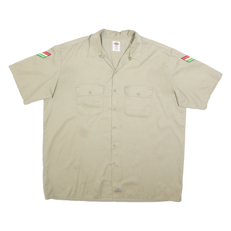 CARHARTT Mens Beige Work Shirt Relaxed Fit 2XL Cotton Short Sleeve Button Front