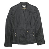 ZARA Womens Black Button Synthetic Jacket M Synthetic Tailored Plain Button