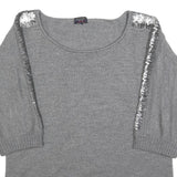 PAUL & SHARK Womens Grey Wool Plain Jumper Scoop Neck Basic Knit XL Sequined