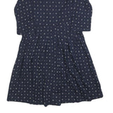 FAT FACE Womens Navy Blue Cotton Blend Day Dress Polka Dot 3/4 Sleeve UK 12