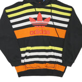 ADIDAS Womens Black & Orange Striped Pullover Hoodie UK 12 Cotton Blend Casual