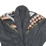 Womens Black Patchwork Button Jacket One Size Woven Patchwork Design