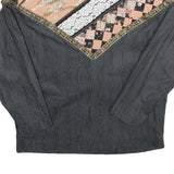 Womens Black Patchwork Button Jacket One Size Woven Patchwork Design