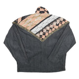 Womens Black Patchwork Button Jacket One Size Woven Patchwork Design