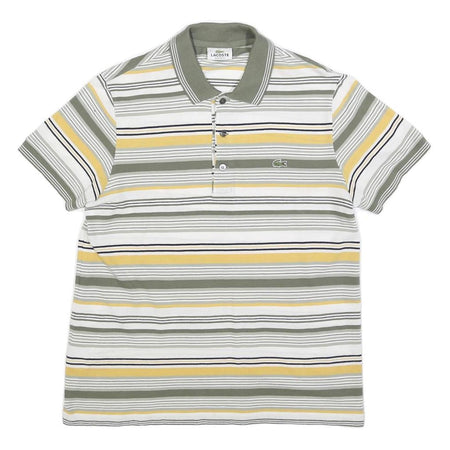 LACOSTE Mens White Green & Yellow Striped Short Sleeve Polo Shirt S Cotton Blend