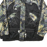 Womens Black Satin Printed Zip Jacket M Satin Pattern Unique Design