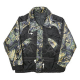 Womens Black Satin Printed Zip Jacket M Satin Pattern Unique Design