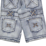 K&M Mens Blue Denim Casual Shorts S W30 Distressed Patchwork Pocket Design
