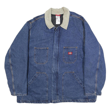 DICKIES Mens Blue Denim Workwear Jacket 3XL Cotton Zip Closure Casual Outdoor