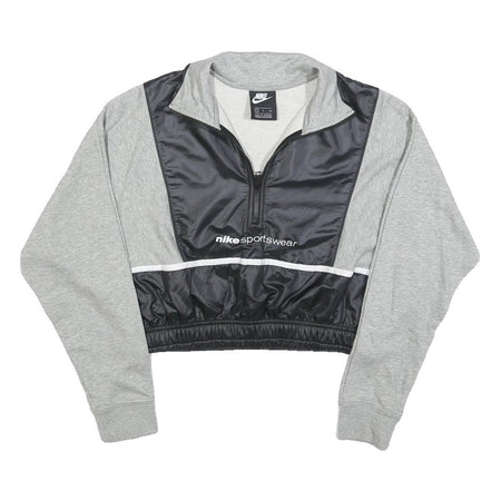 NIKE Womens Grey & Black Sportswear Pullover Sweatshirt S Cropped Half Zip