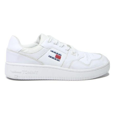 TOMMY HILFIGER Leather Womens White Low Top Trainers UK 6.5 Classic Logo Casual