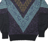 NILS Womens Black Blue Brown Patterned Wool Jumper Roll Neck Chunky Knit M