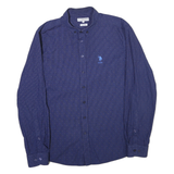 U.S. POLO ASSN Mens Blue Slim Fit Shirt L Cotton Blend Button Down Collar Long