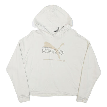 PUMA Womens White Forever Hoodie M Cotton Blend Casual Pullover Sweatshirt