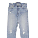 LEVI'S 501 Mens Jeans Blue Classic Straight Denim Light W28 L30 Ripped Raw Hem