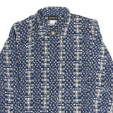 NOTATIONS Womens Blue & Cream Printed Shirt Long Sleeve Collared L Silk