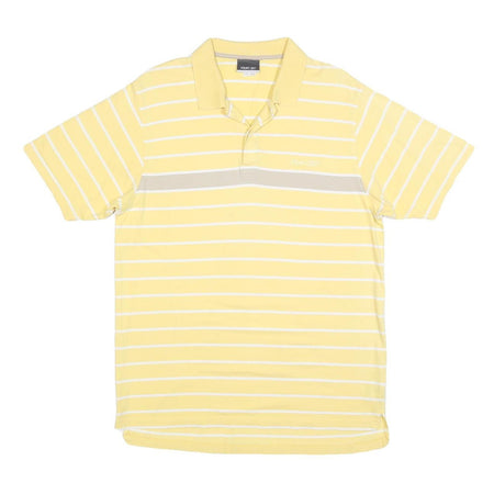 REEBOK Mens Yellow & White Striped Short Sleeve Polo Shirt XL Cotton Blend