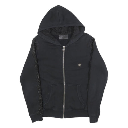 PHILIPP PLEIN Womens Black Cotton Blend Zip Up Hoodie M Skull Graphic Lace Trim
