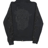 PHILIPP PLEIN Womens Black Cotton Blend Zip Up Hoodie M Skull Graphic Lace Trim