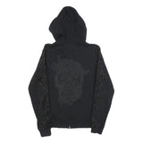 PHILIPP PLEIN Womens Black Cotton Blend Zip Up Hoodie M Skull Graphic Lace Trim