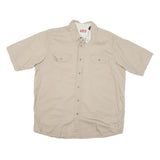 WRANGLER Mens Beige Cotton Blend Short Sleeve Shirt L Casual Utility Workwear