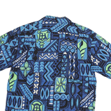 Mens Blue & Green Cotton Blend Casual Short Sleeve Shirt S Geometric Print
