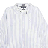 TOMMY HILFIGER Mens Blue & White Stripe Shirt 2XL Classic Cotton Button-Up