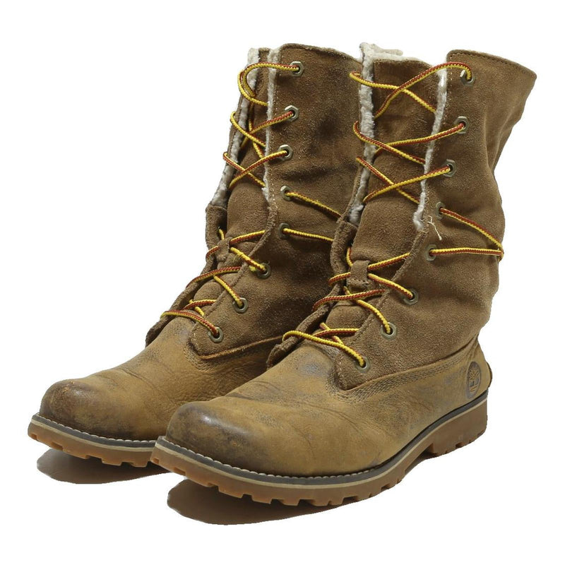 TIMBERLAND Girls Lace-Up Boots Brown Leather UK 4 Warm Lined Outdoor