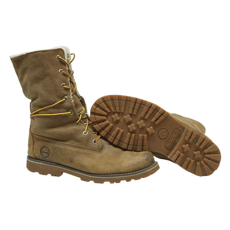 TIMBERLAND Girls Lace-Up Boots Brown Leather UK 4 Warm Lined Outdoor