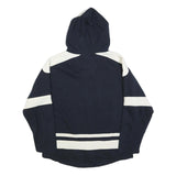 OIS Mens Navy & White Hoodie L Cotton Blend Pullover Lace-Up Collar Casual