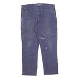 CARHARTT Mens Relaxed Cotton Blend Blue Workwear Trousers W40 L30 Zip Closure