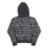 CHAMPION REVERSE WEAVE Womens Black Hoodie S All Over Brand Logo Pullover