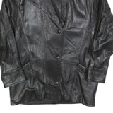Womens Black Leather Button Jacket L Cropped Plain Stylish Outerwear