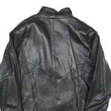 Womens Black Leather Button Jacket L Cropped Plain Stylish Outerwear