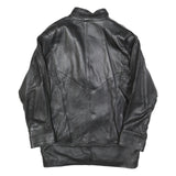 Womens Black Leather Button Jacket L Cropped Plain Stylish Outerwear