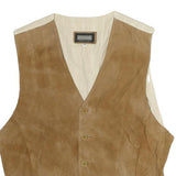 PICDOR Mens Beige Leather Button Jacket M Suede Waistcoat Casual
